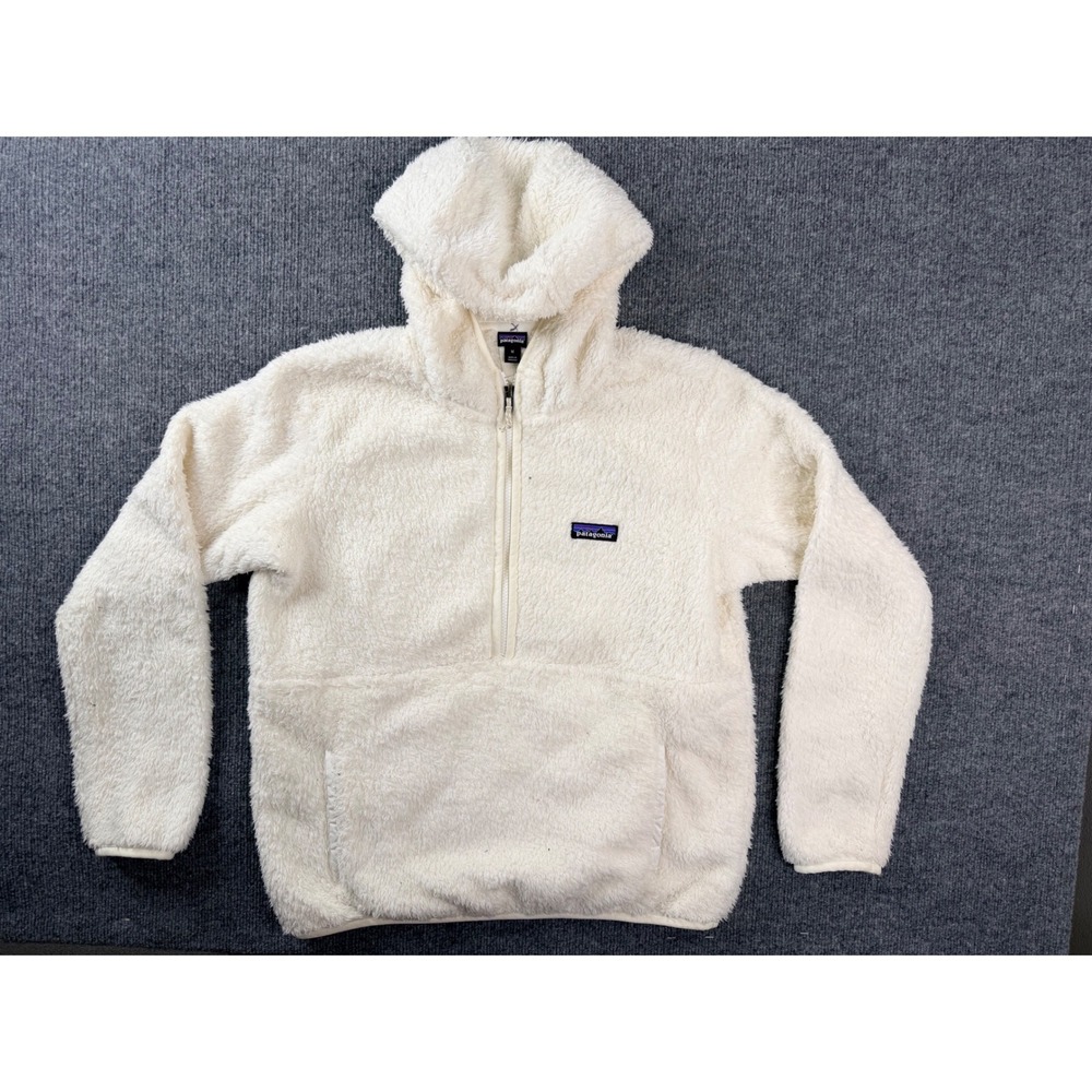 Patagonia Los Gatos Hooded Fleece Pullover Womens Medium Cream White Quarter Zip